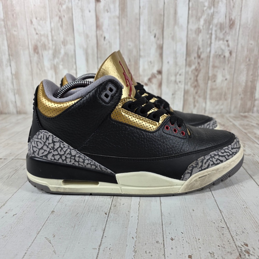 Jordan 3 Retro Black Gold Womens Sneakers CK9246-067 Size 9.5 Black Gold